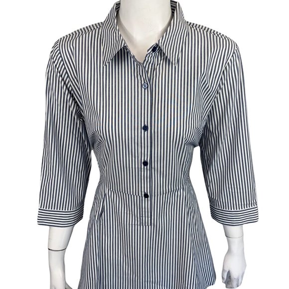 NWT JOAN RIVERS STRIPED PEPLUM SHIRT HI-LOW HEM BLUE & WHITE 12P (PETITE) - Picture 1 of 9